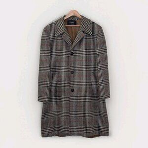 VTG Crombie Wool Coat 44 Glen Plaid LS Lined 1 Vent Buttons Union Made Classic